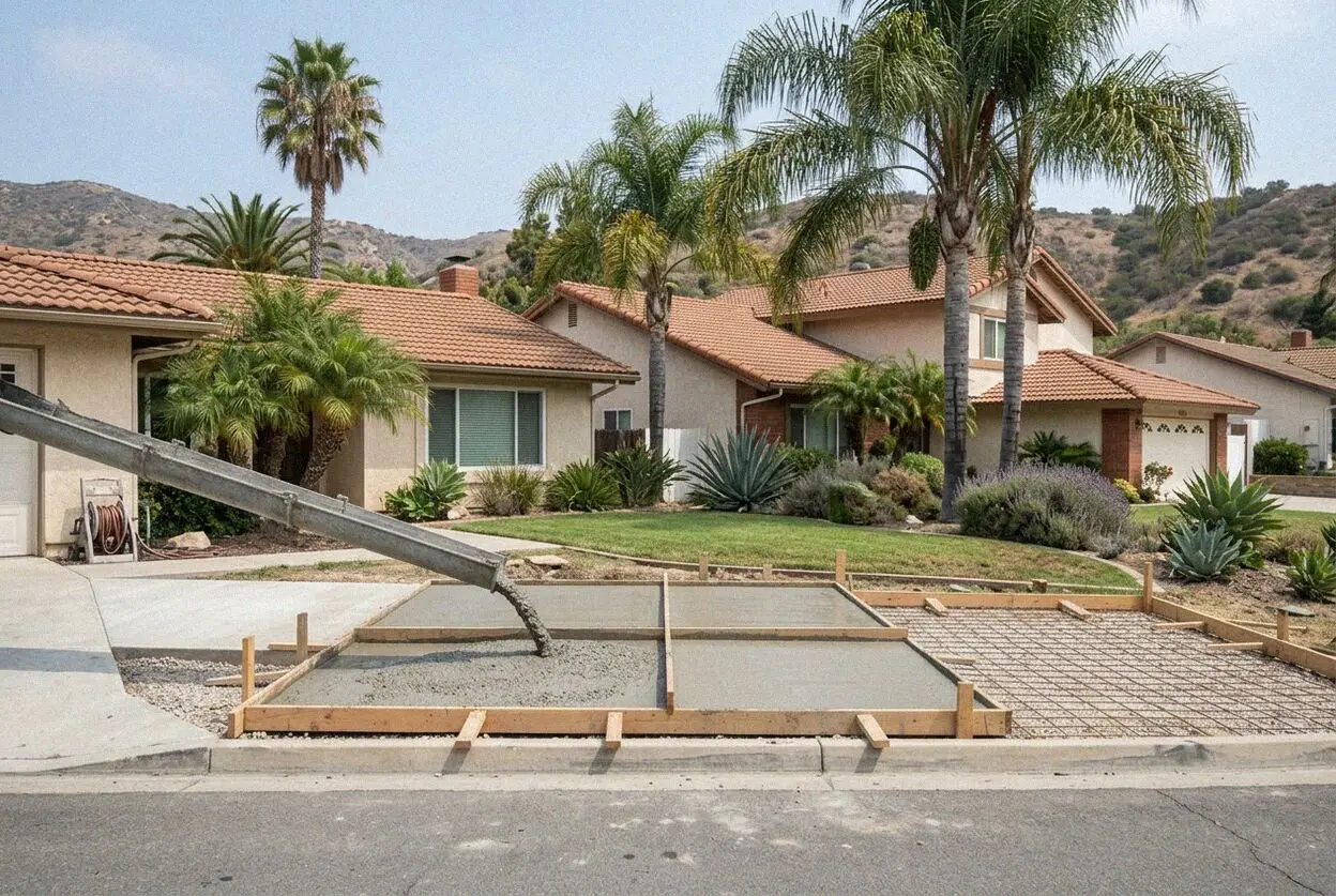 New concrete panel doweled into a 1990s driveway in Aliso Viejo
