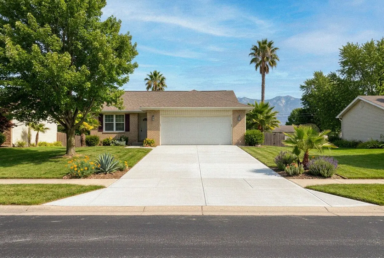 New concrete driveway and apron at a Mesa Verde ranch house in Costa Mesa