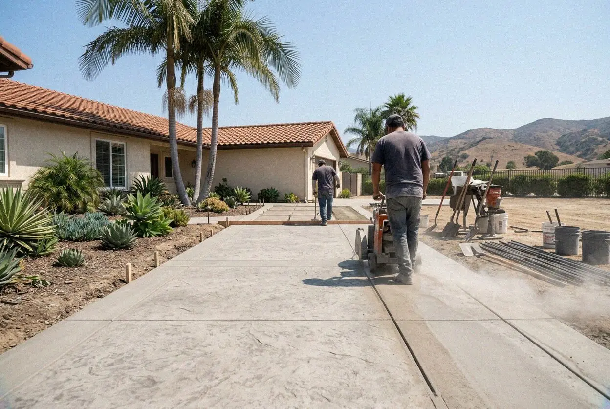 Walk-behind saw cutting a trench in a Costa Mesa garage slab