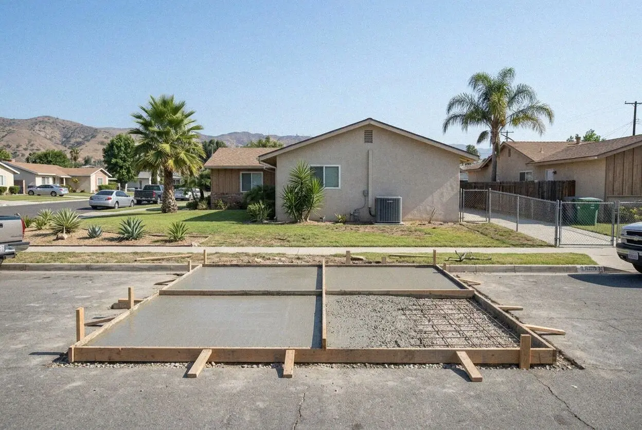 New concrete side drive on a narrow lot in Hawaiian Gardens