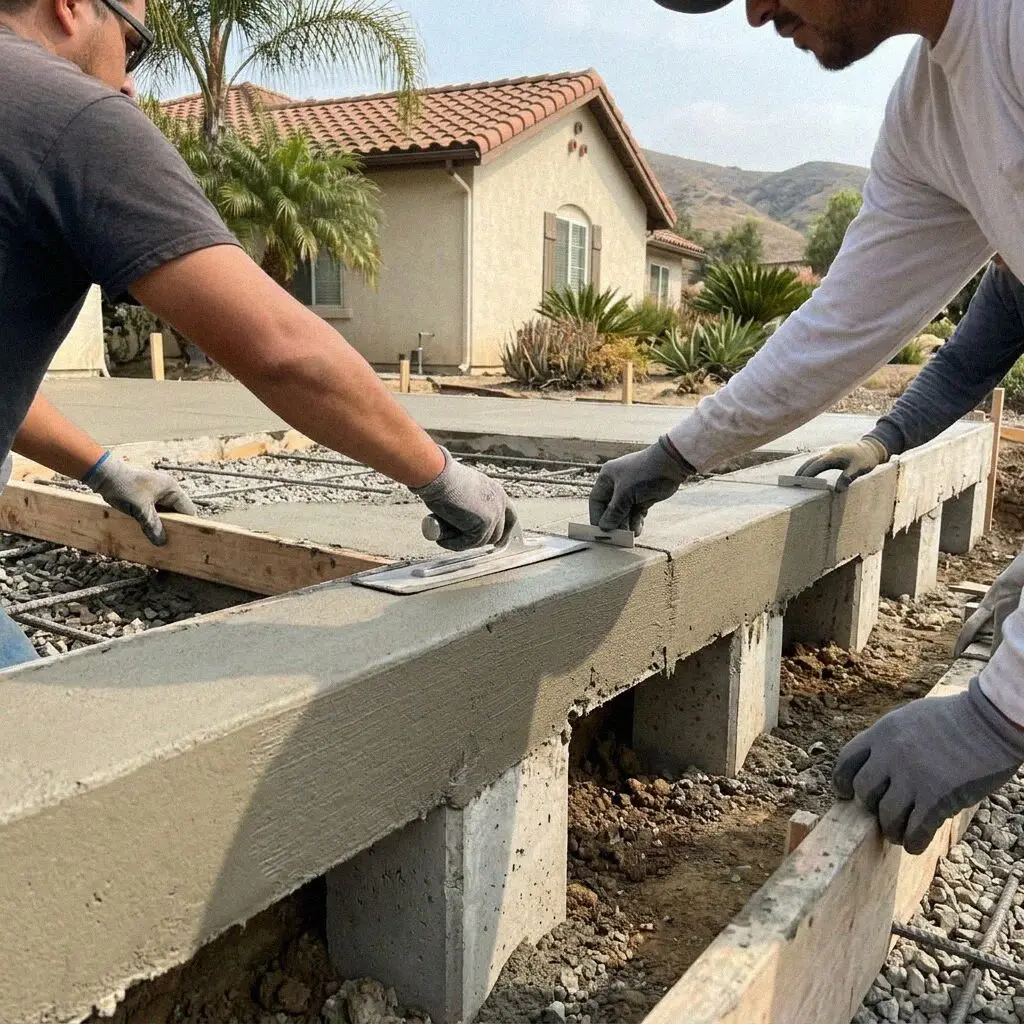 Hands bolting a new treated post to a girder under a Costa Mesa house