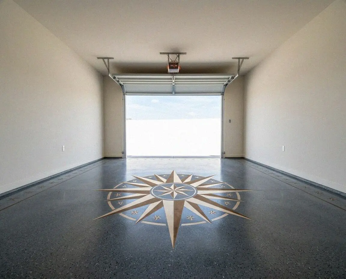 Sealed gray concrete garage floor inside an empty Costa Mesa garage